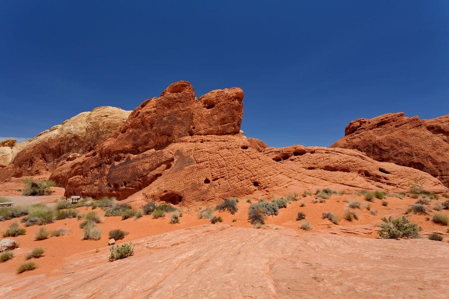 reddish rocky outcrops at the Valley of Fire State Park