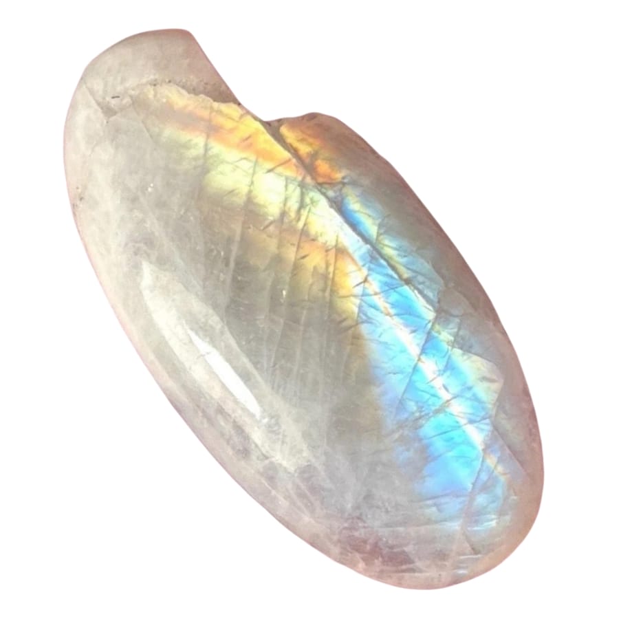 A vibrant moonstone gemstone with a pearly glow and shine