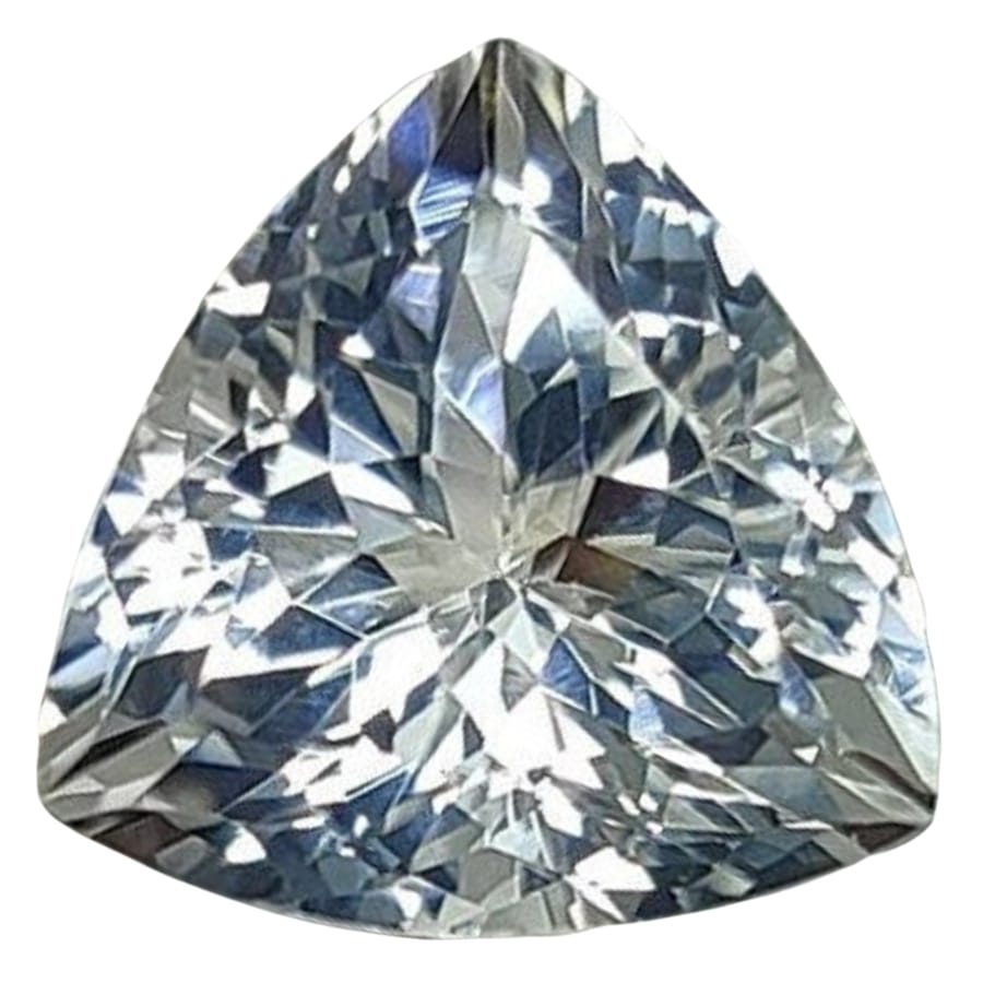A radiant triangular cut white topaz gemstone