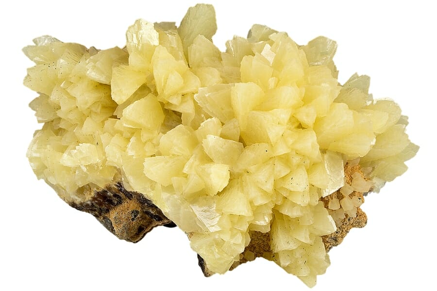 A brilliant raw yellow calcite with bright crystals