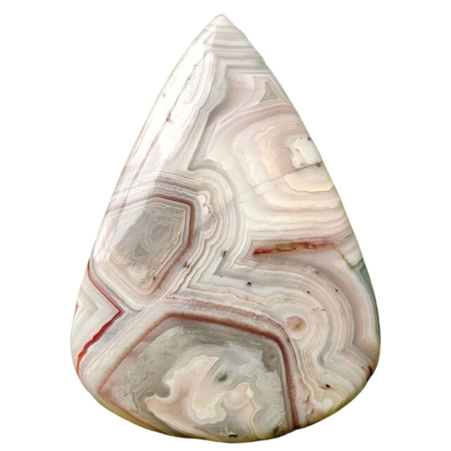 pear shaped agate cabochon with red and white bands