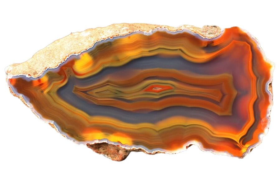agate with red, yellow, gray, and black bands