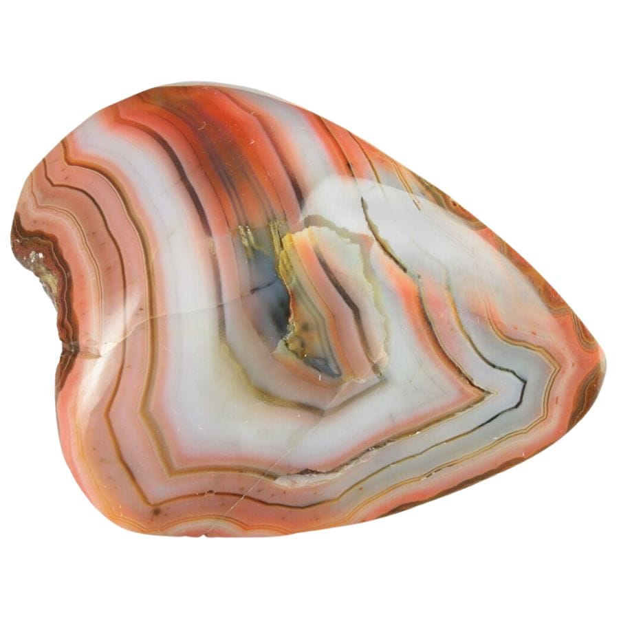 polished agate with white, red, and orange bands