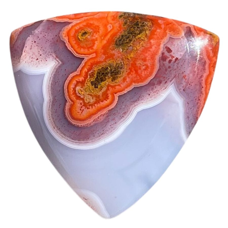 triangular agate cabochon with red, yellow, and white