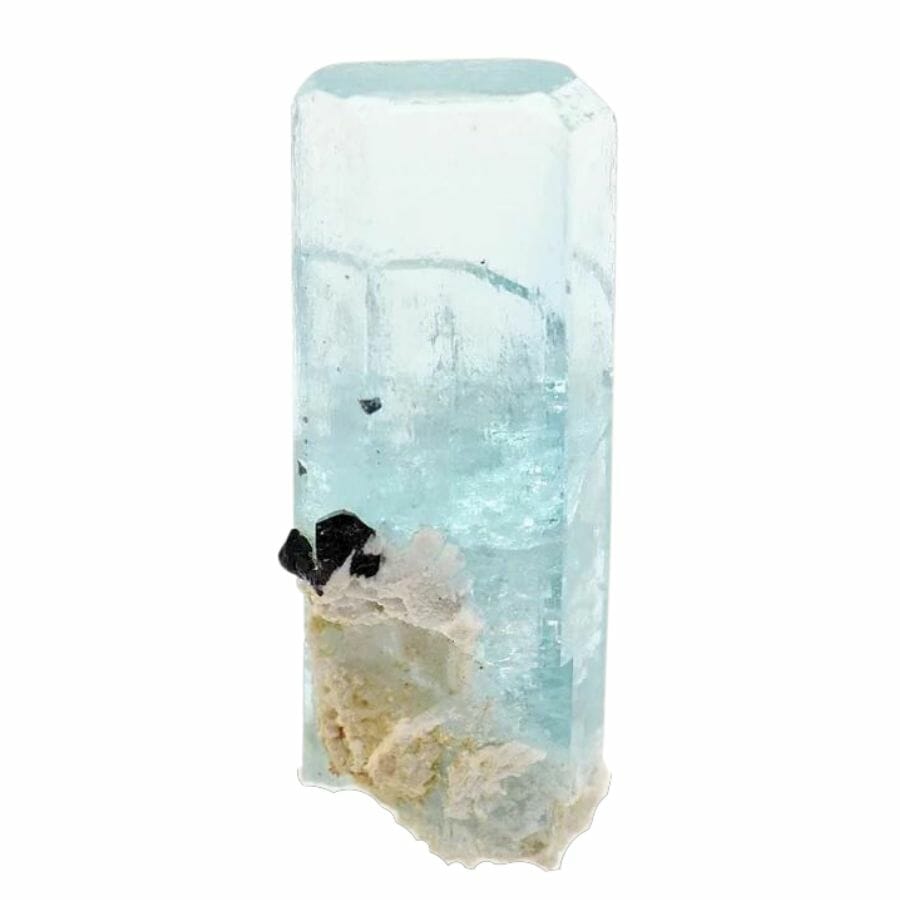 transparent pale blue aquamarine crystal with six sides