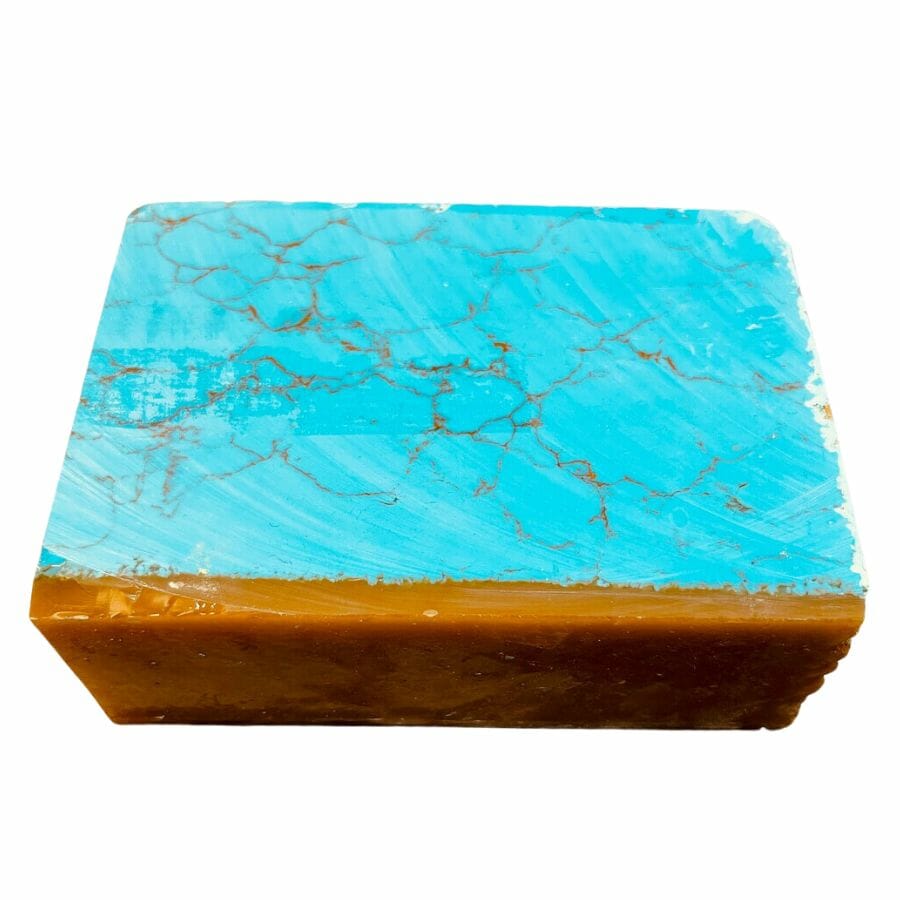 sky blue block turquoise with thin brown matrix lines and brown crust