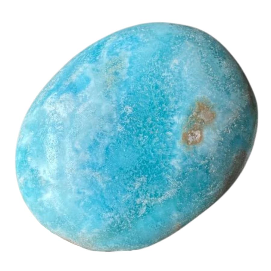 oval polished blue aragonite palm stone