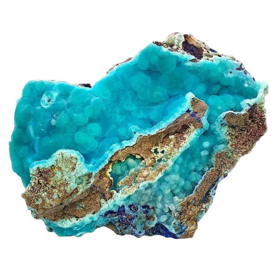 raw botryoidal blue aragonite on a rock