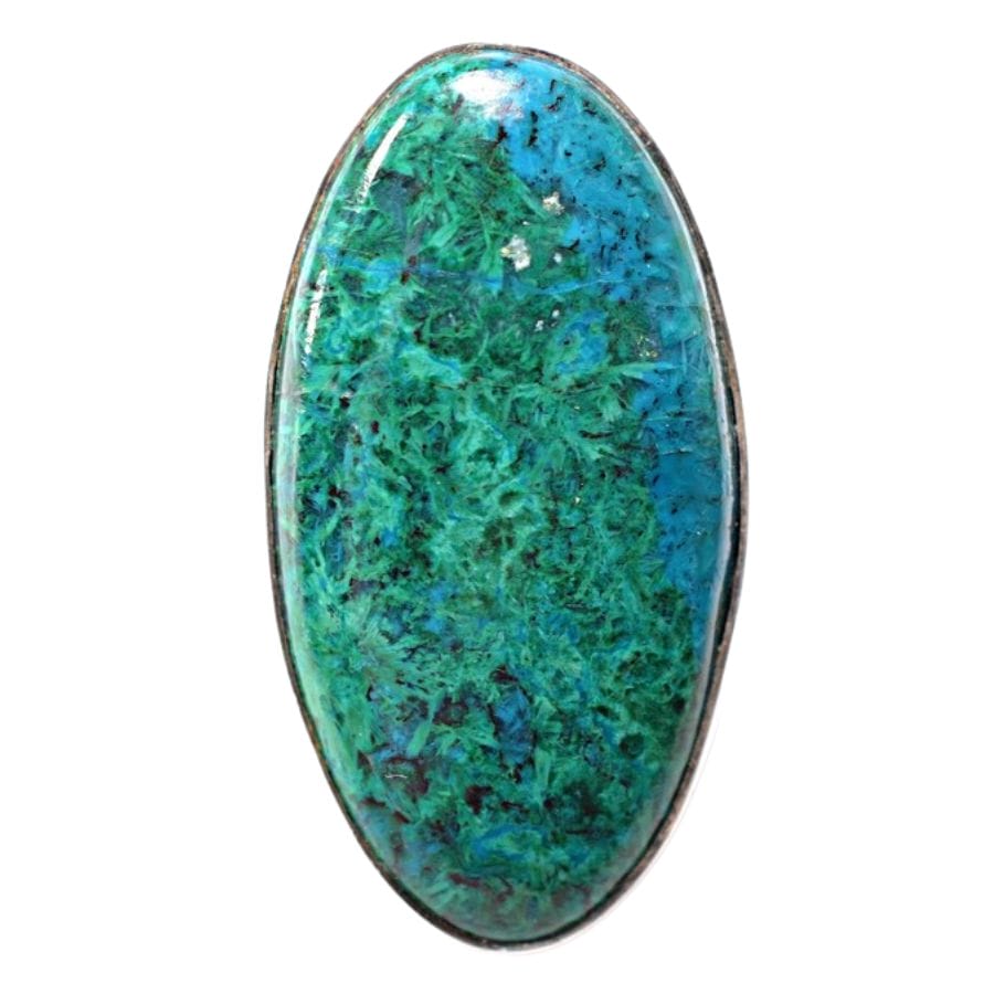 oval chrysocolla cabochon with green and blue swirls