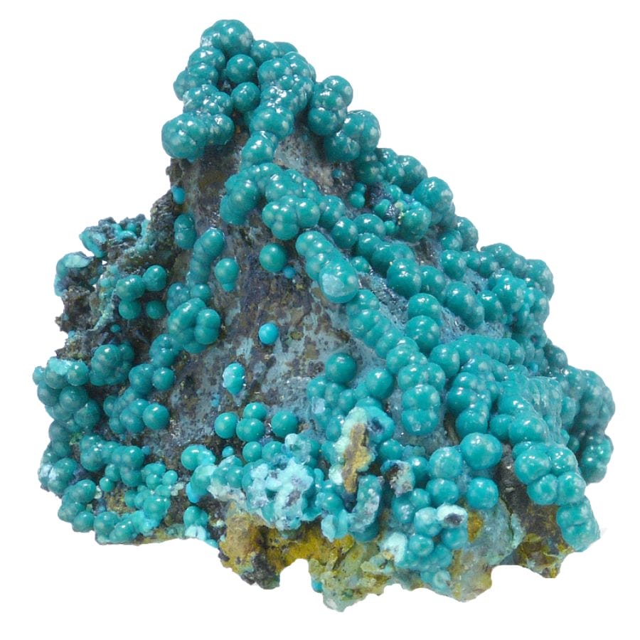 botryoidal blue-green chrysocolla crystals on a matrix