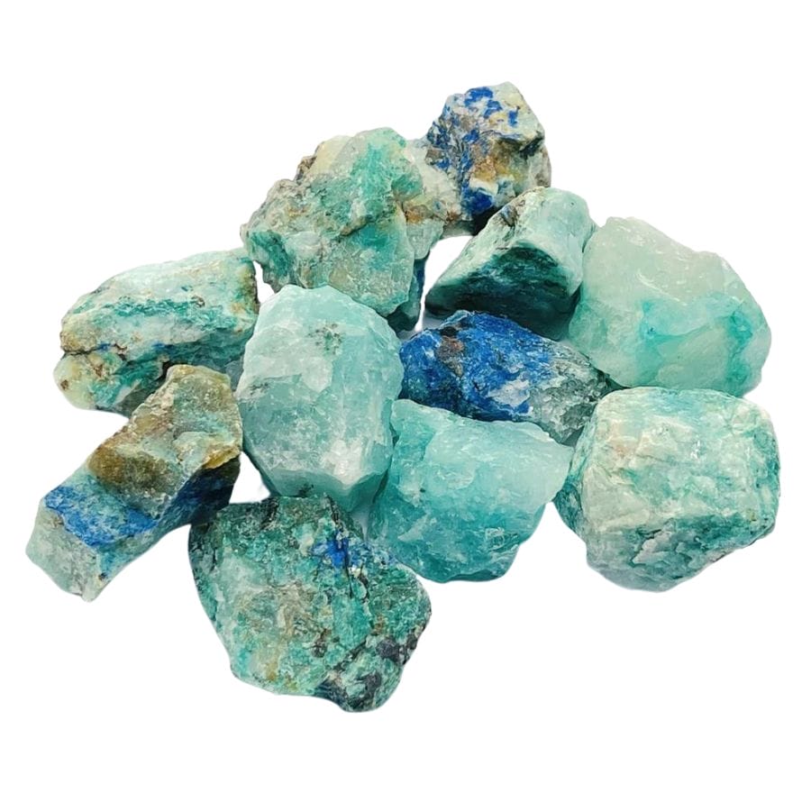 several rough pale blue chrysocolla pieces