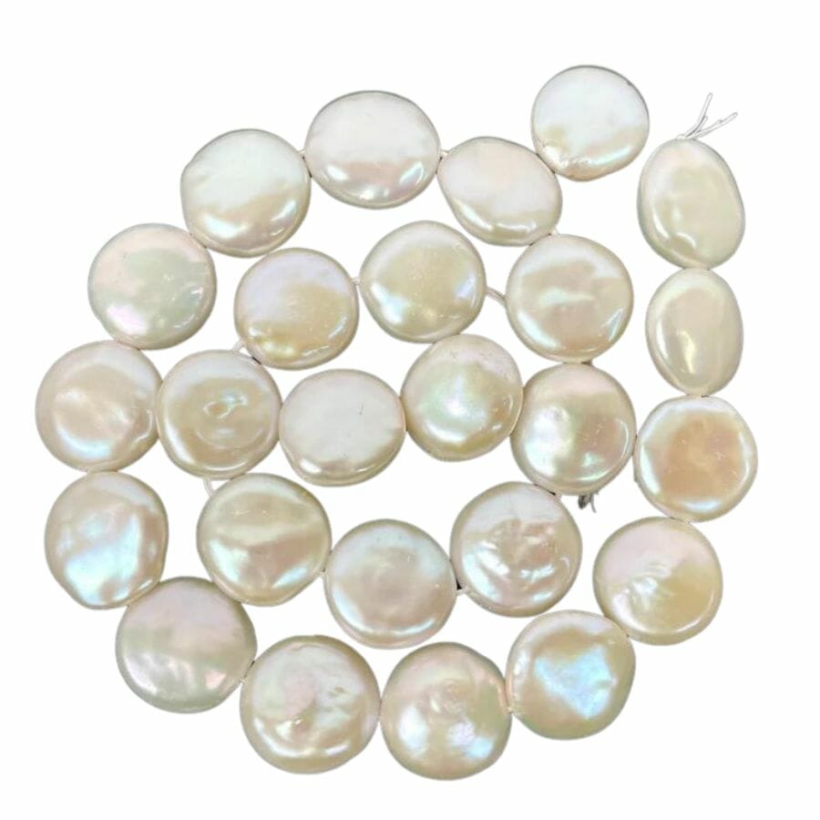 coiled string of white coin pearls