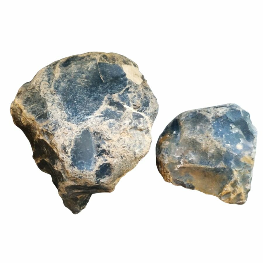 two flint nodules with cortex and exposed core