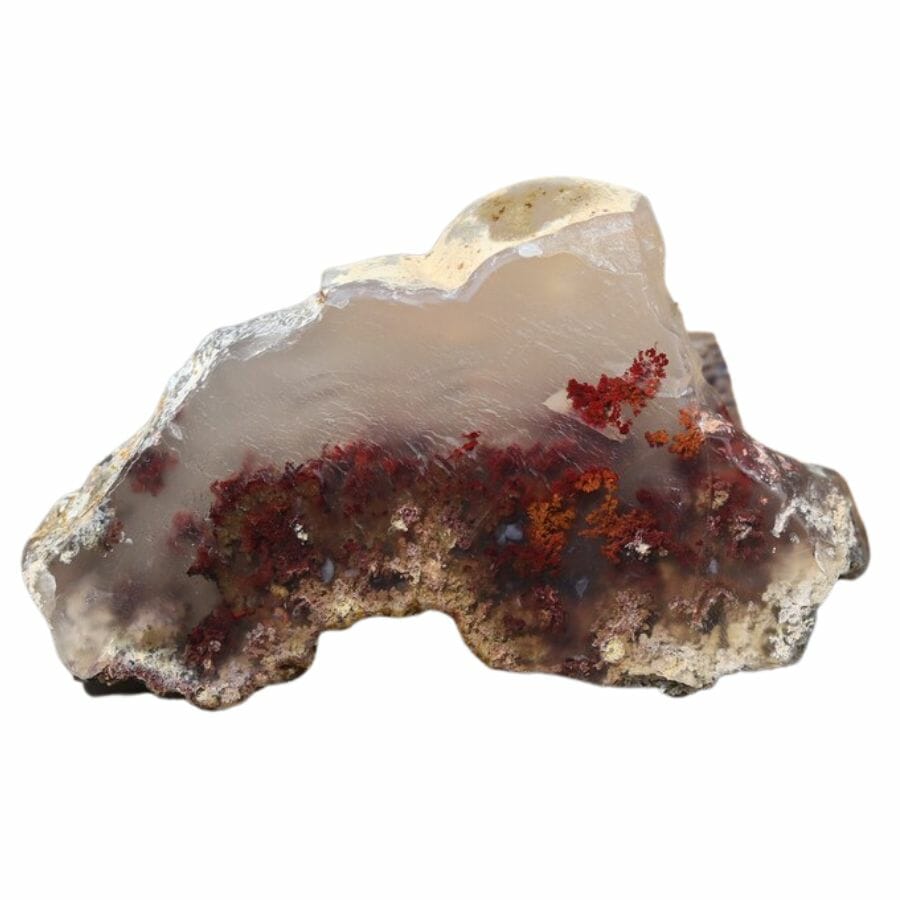 rough moss agate slice with red inclusions