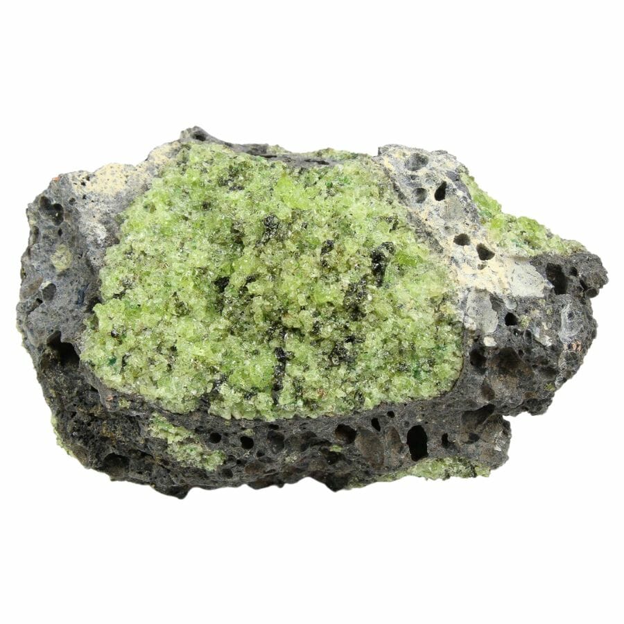 bright green peridot grains in basalt