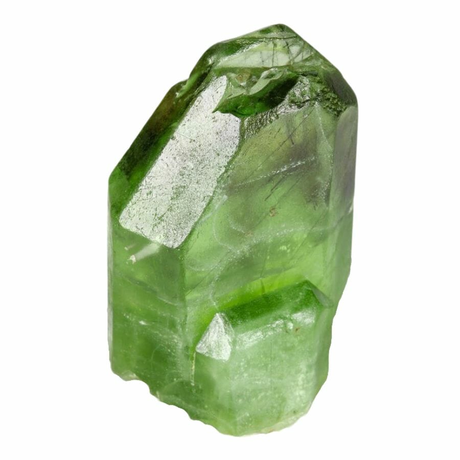 translucent green peridot crystal with visible ludwigite inclusions