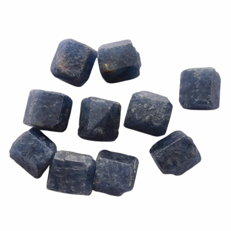 several deep blue sapphire crystals