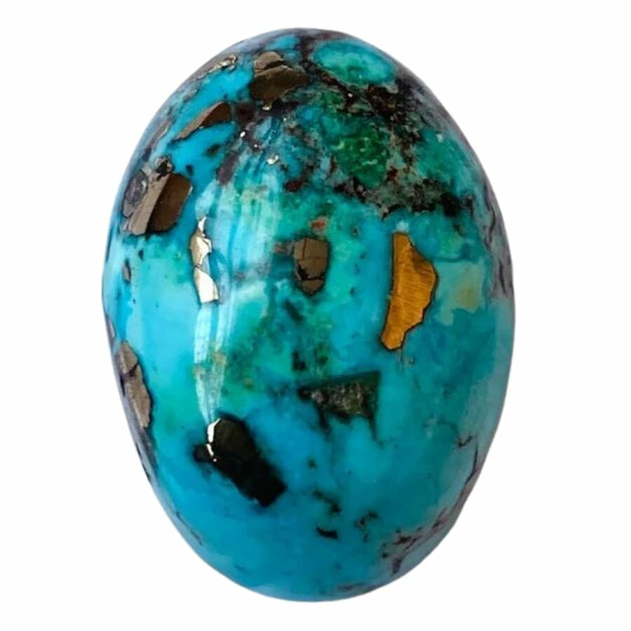 oval sky blue turquoise cabochon with pyrite matrix