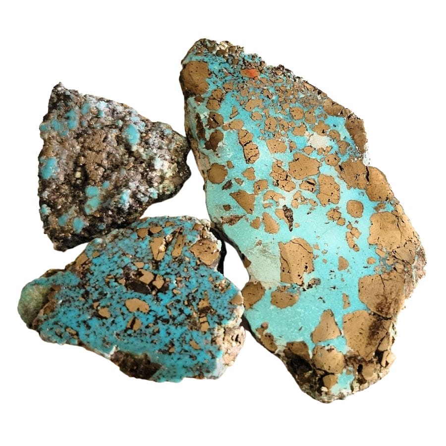 three rough pale blue turquoise pieces