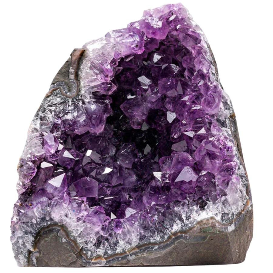 An elegant piece of an amethyst crystal geode that stand on its own
