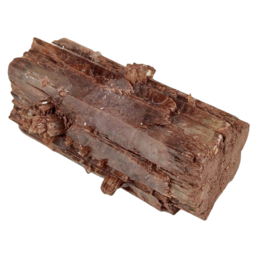 An aragonite mineral with earthy hues that looks like a log