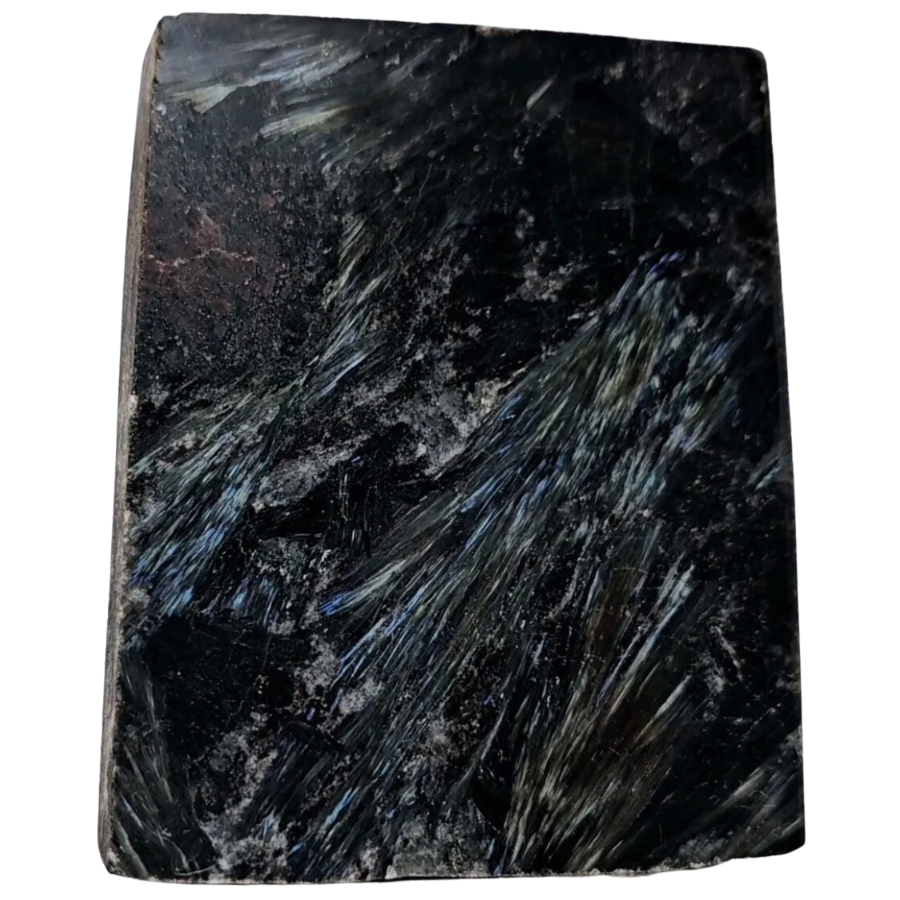 A perfect rectangular-shaped arfvedsonite slab with cool streaks of patterns