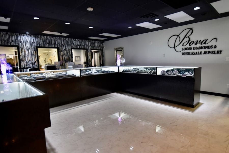 glass display cases with diamond jewelry