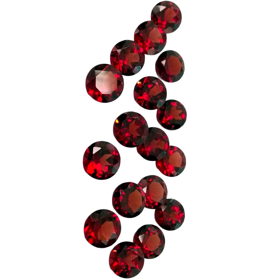 Cut and polished round pieces of red garnet