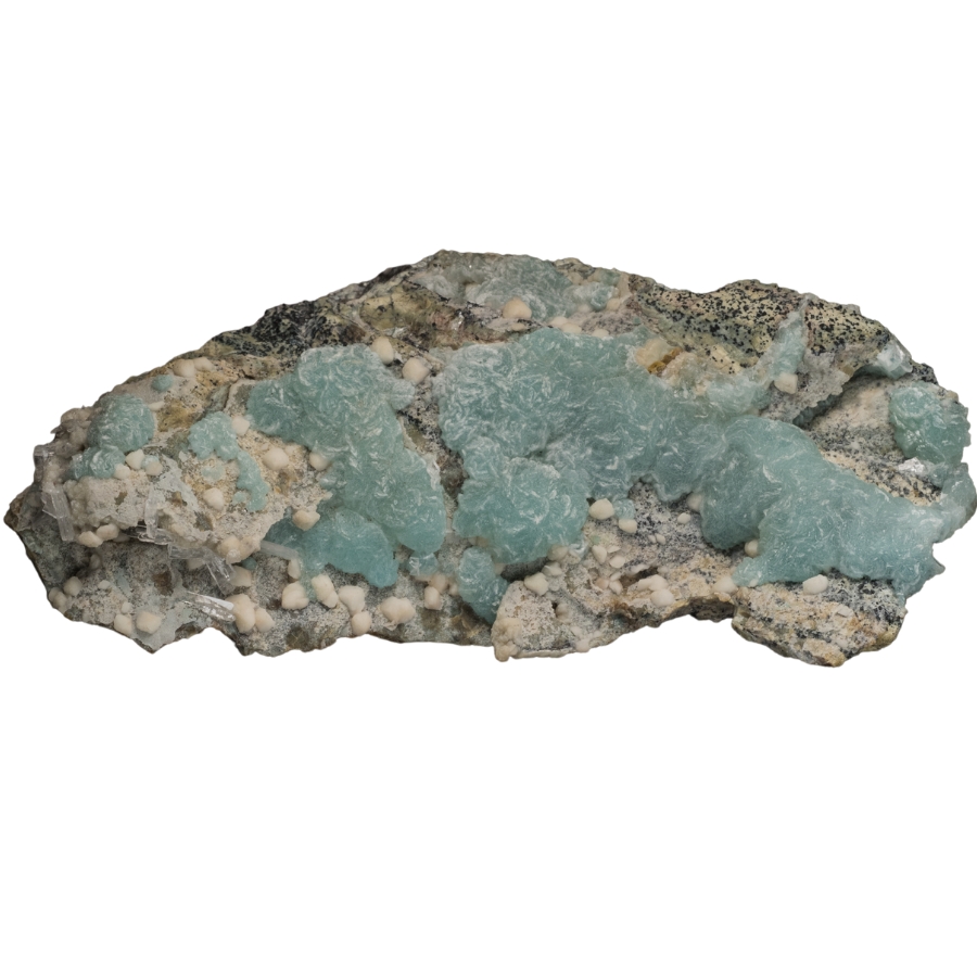 A light blue natural brucite specimen with a bubble-like surface