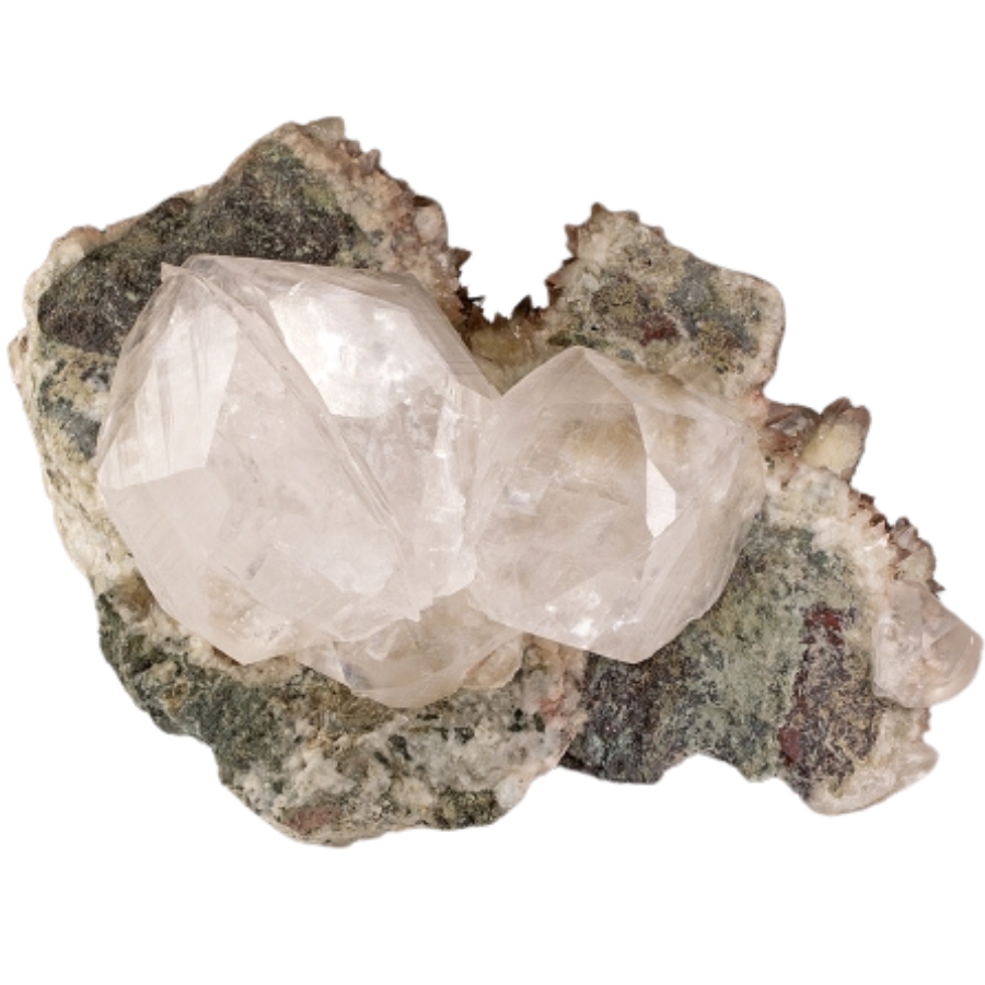 A unique gemmy calcite mineral still attached to its matrix