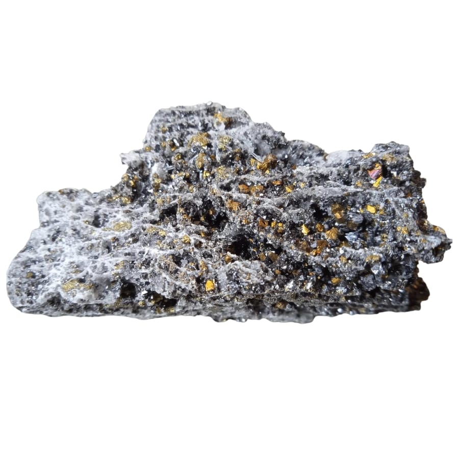 A fascinating piece of chalcopyrite with shimmering gold flecks 