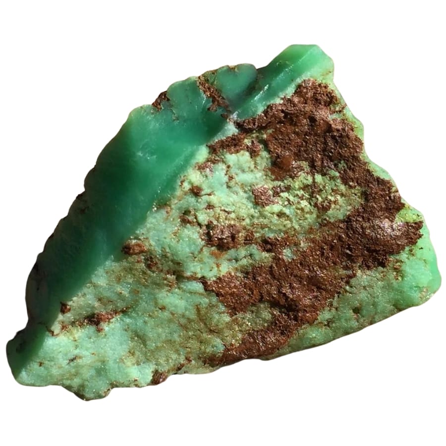 A beautiful green chrysoprase mineral with brown patches