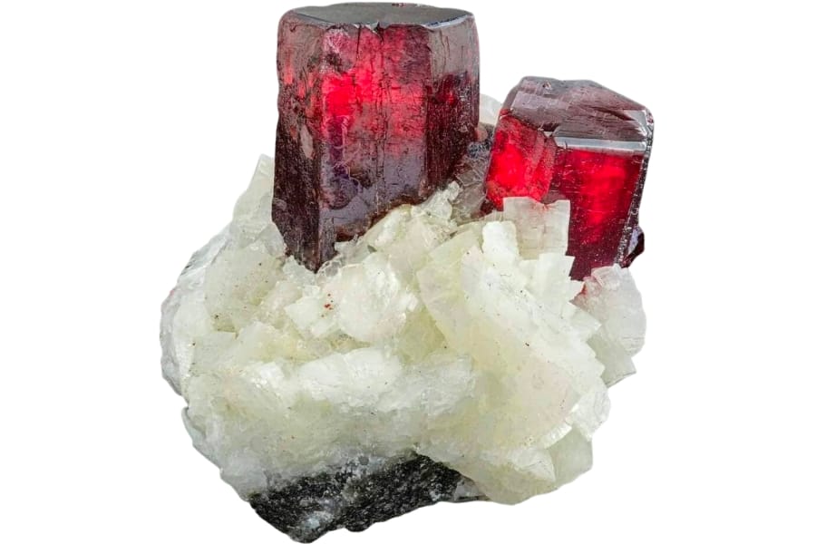 Amazingly red cinnabar crystals on white dolomite matrix