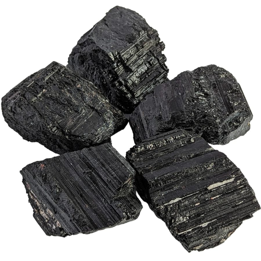 Five pieces of raw schorls or black tourmaline