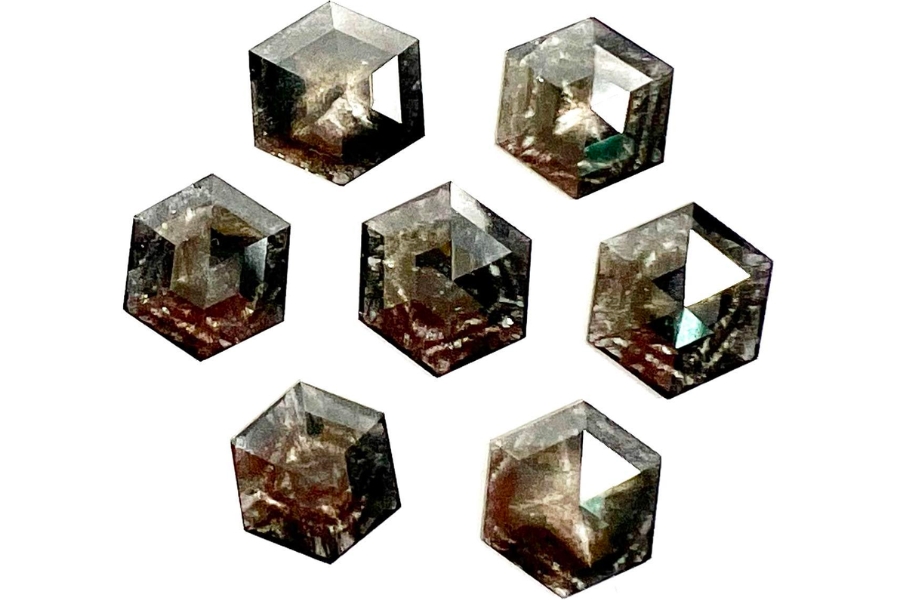 Six pieces of hexagonal-shaped diamonds