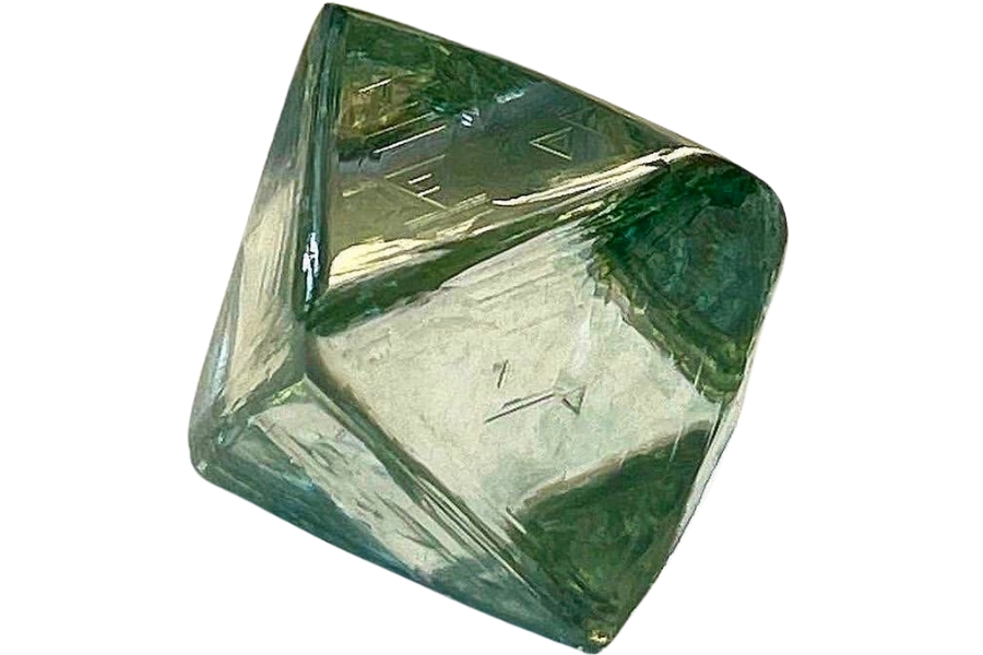 A green rough diamond in perfect octahedron shape