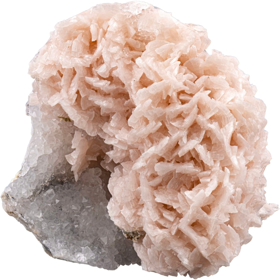 Baby pink dolomite crystals on a sparkling quartz matrix