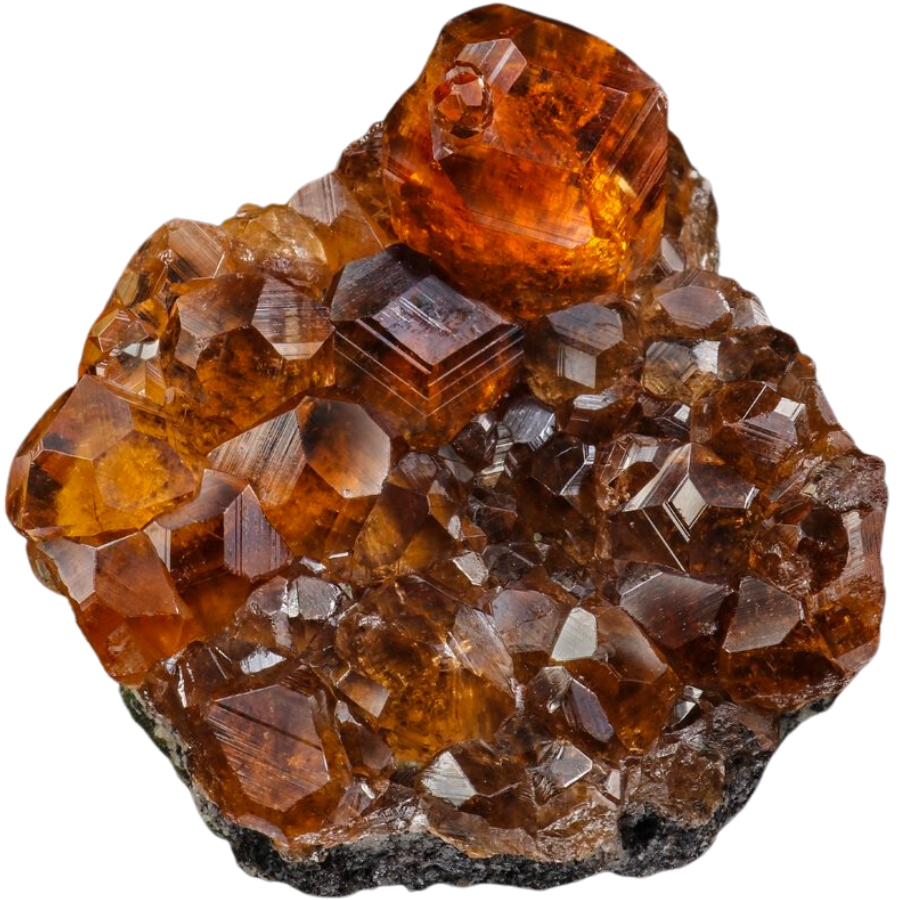 Lustrous yellow-orange grossular crystals with a level of transparency