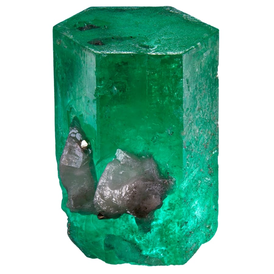 A magnificent emerald specimen with a hexagonal shape