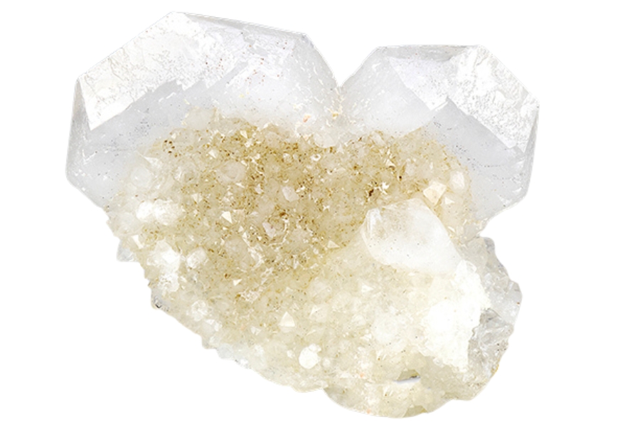 An elegant quartz specimen with gold flecks on the surface