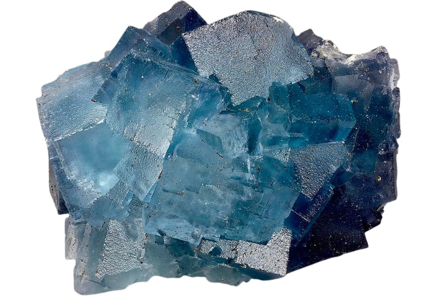 A large cluster of beautiful blue glassy and gemmy crystals of fluorite