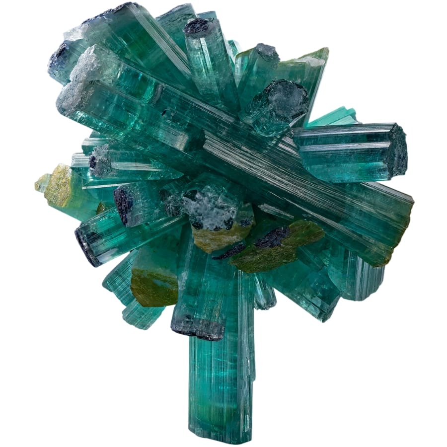 An ocean blue tourmaline with dark blue terminations