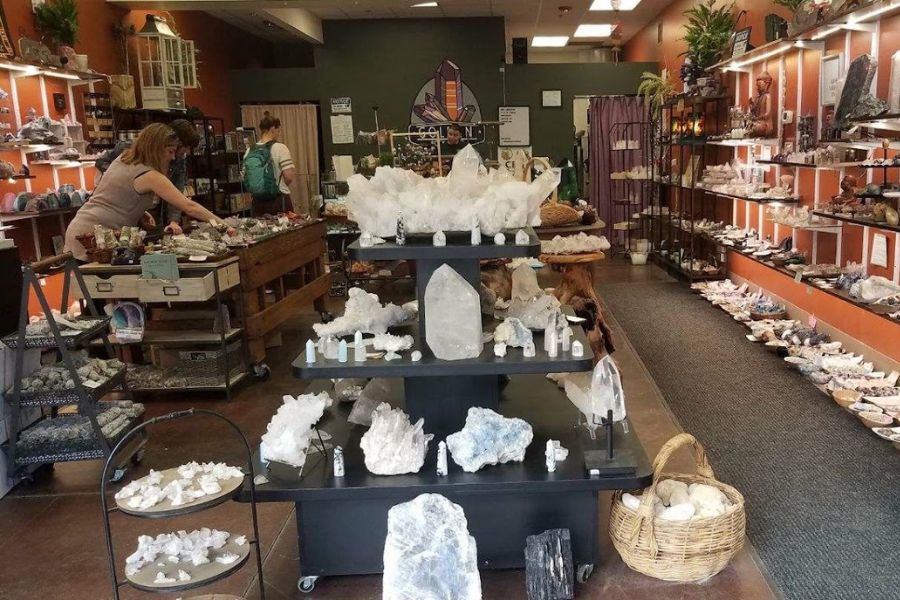 interior of a shop selling rocks and minerals