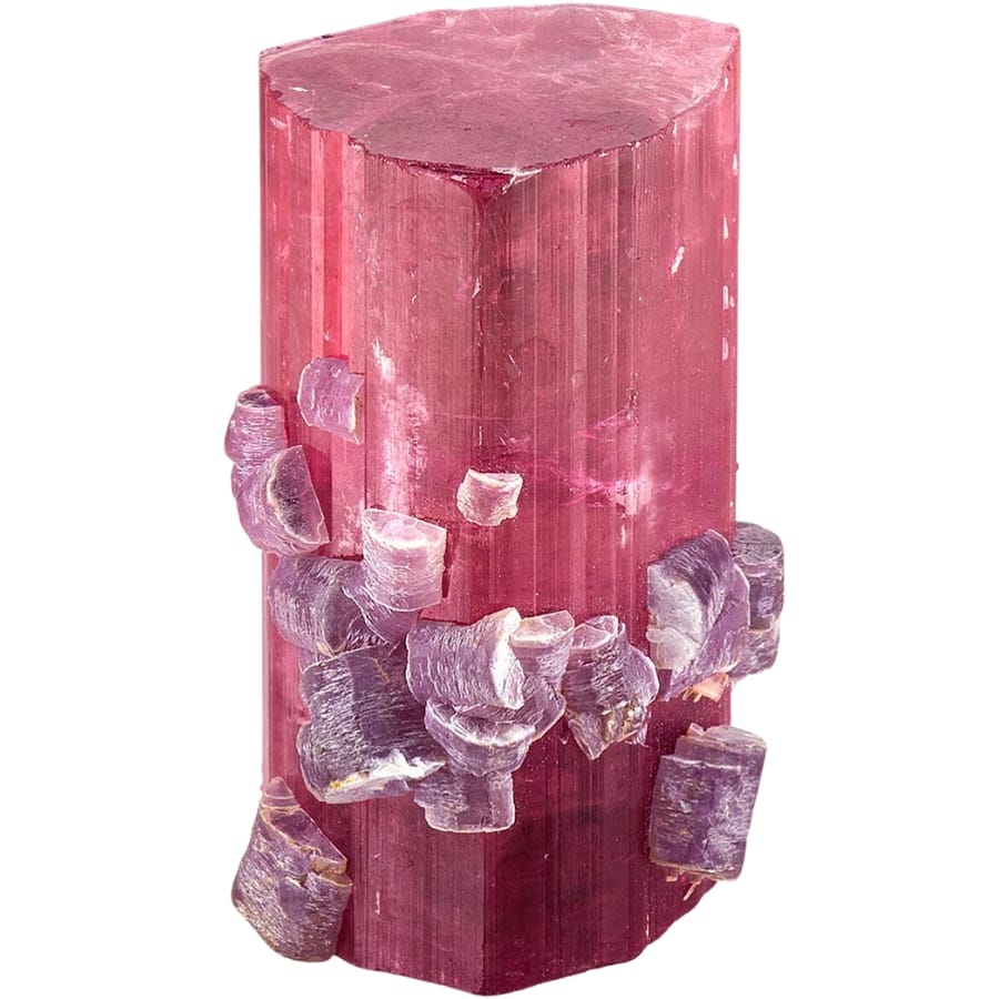 A beautiful pink tourmaline with violet crystals attached