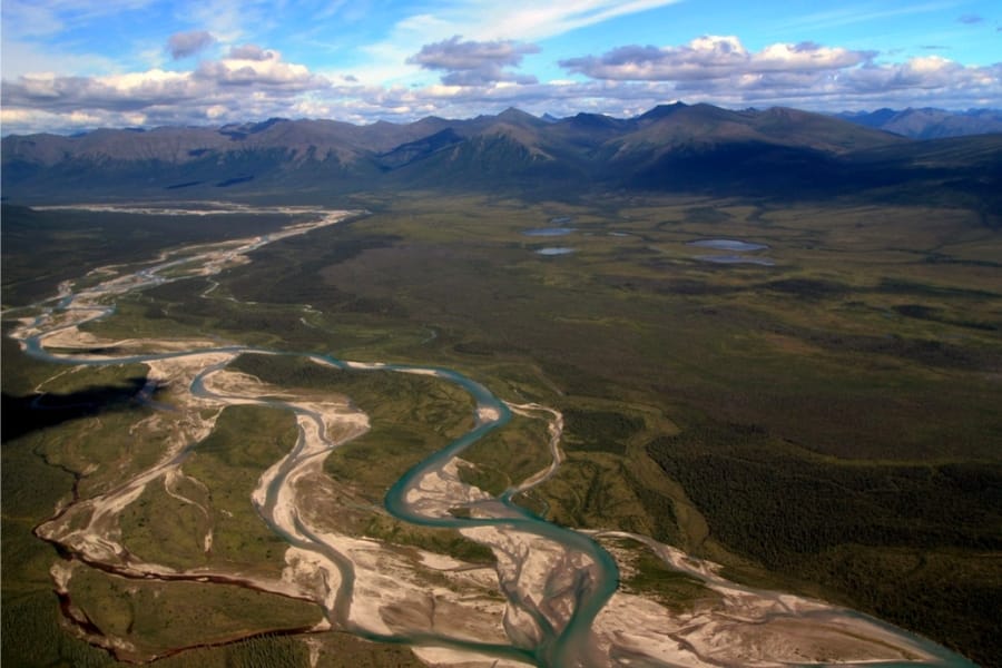 Aerial view of the Kobuk River Valley region showing Jade Creek and other rivers