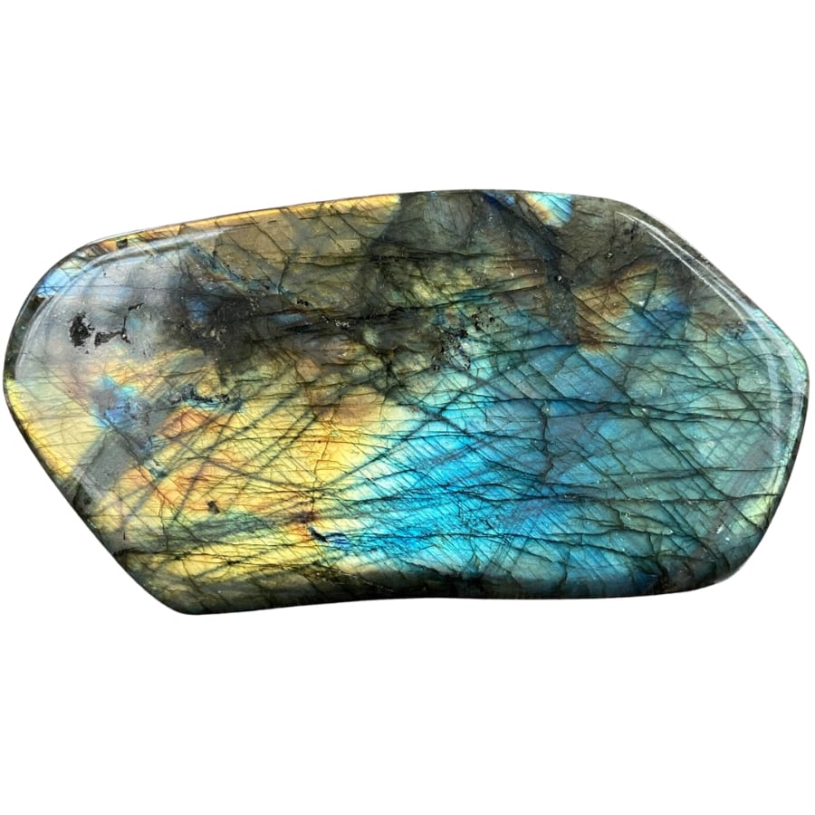 A mesmerizing color play of a labradorite gemstone