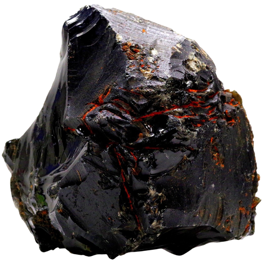 A big chunk of raw obsidian with traces of red hematite