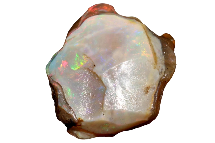 A natural opal specimen with illuminating color plays and pearly surface