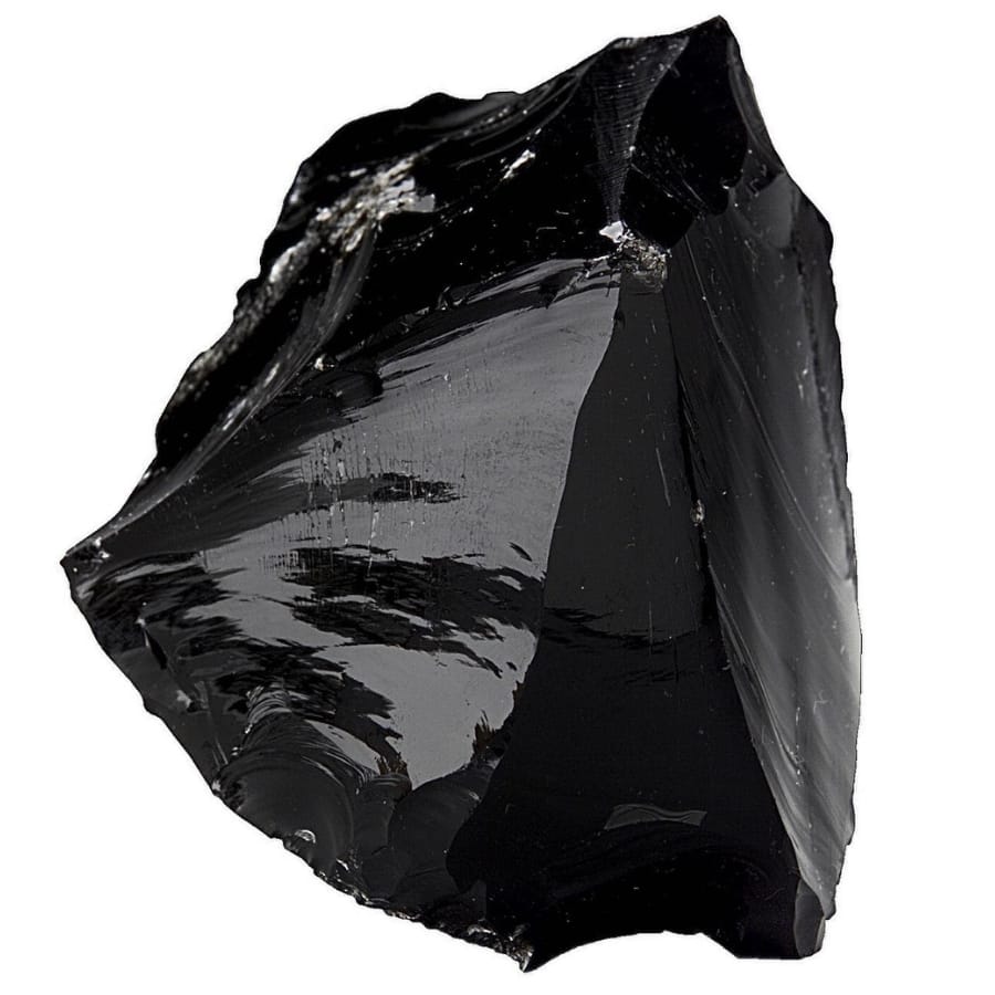 A gorgeous and mysterious black obsidian mineral with a shiny and smooth surface