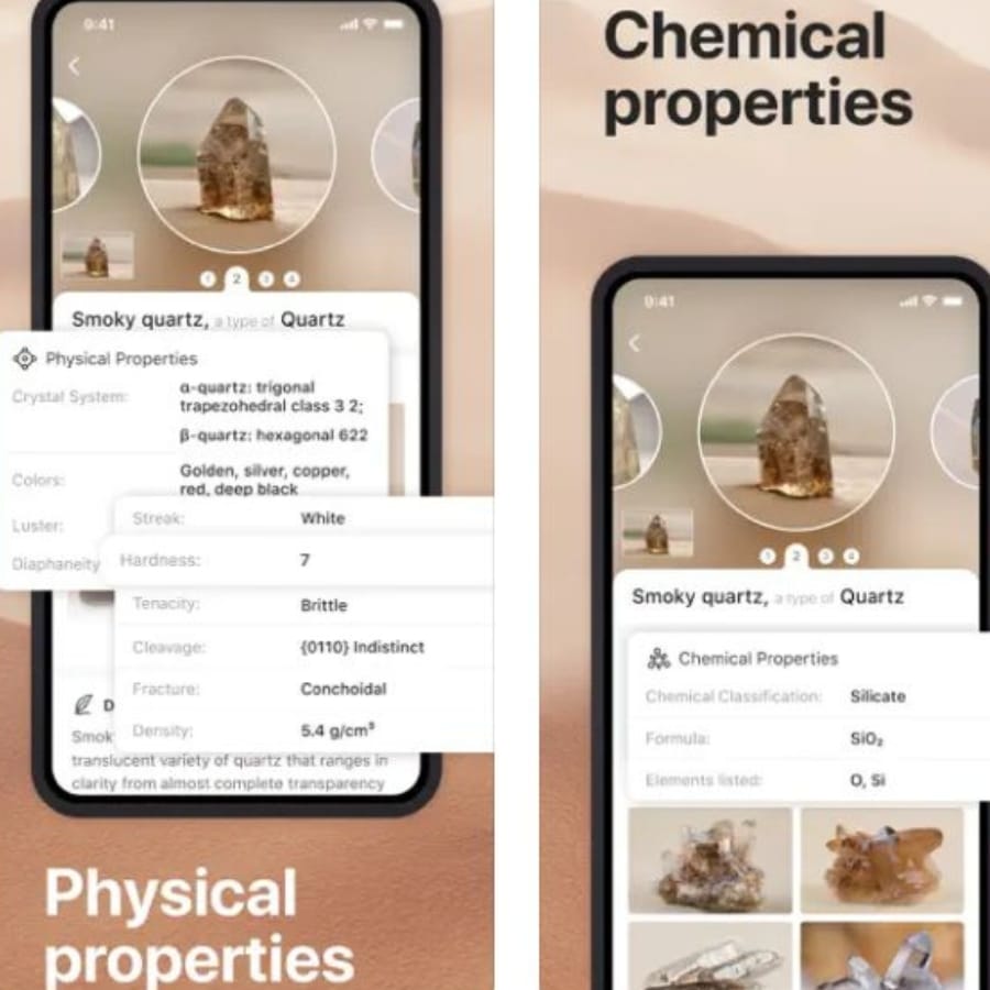 Using an app to identify rocks, minerals, and gems.